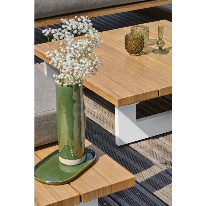 Salon de jardin - Blanc - Aluminium et plateau imitation bois - 5 places - Lavezzi