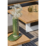 Salon de jardin - Blanc - Aluminium et plateau imitation bois - 5 places - Lavezzi