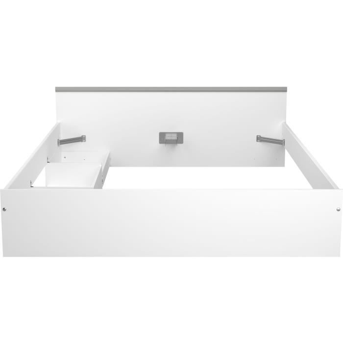 Lit adulte ZODIAC 160x200 - Décor blanc - 2 tiroirs - L165.8 x H58.9 x P203 cm - Fabriqué en France