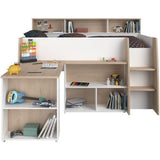 PARISOT Lit combinÈ enfant avec bureau rÈtractable - DÈcor blanc et chene - 90x 200 cm - Sommier inclus -THEO