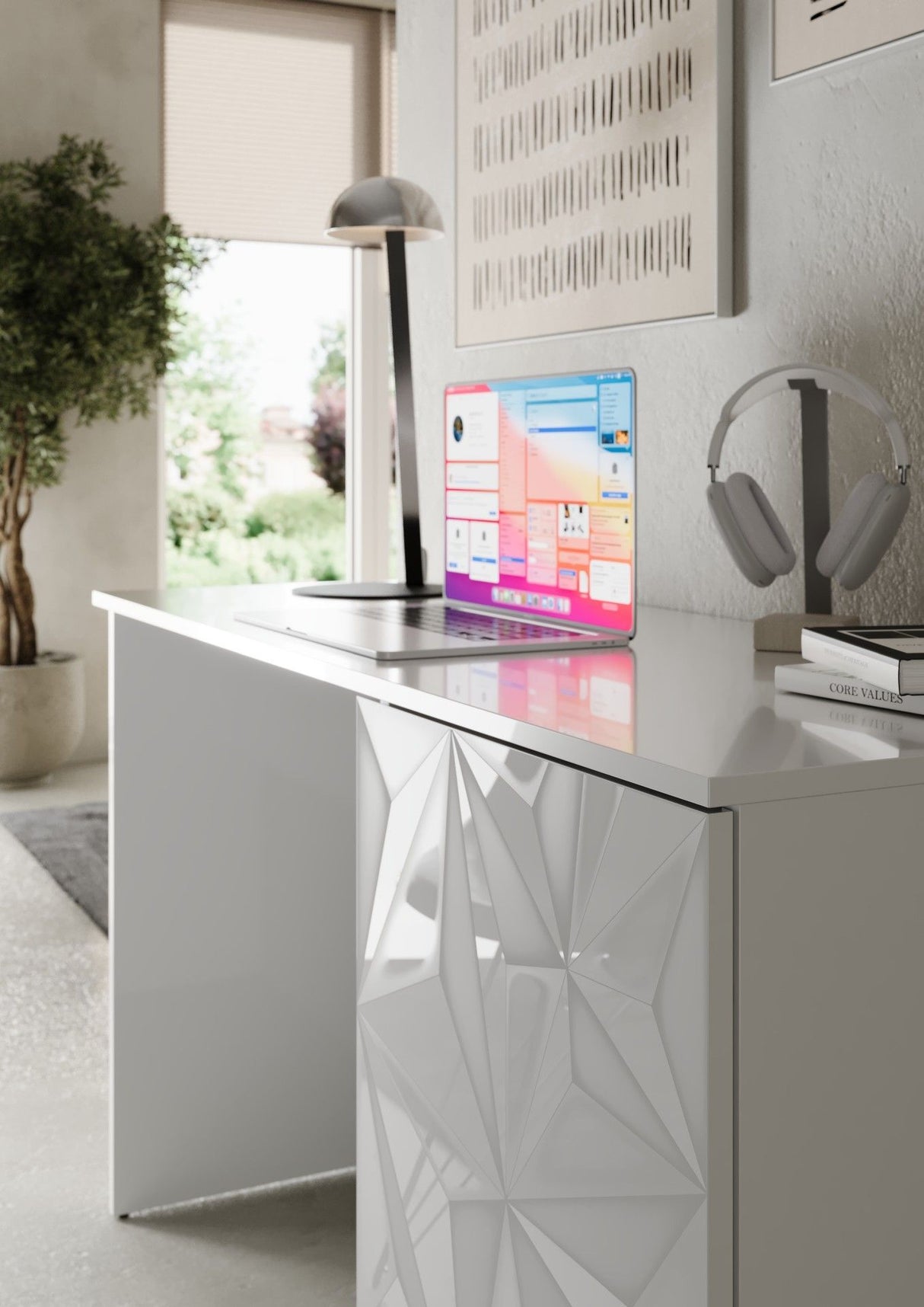 Bureau - PARIGI - Blanc laqué brillant avec sérigraphie - 120 x 60 x 75 cm