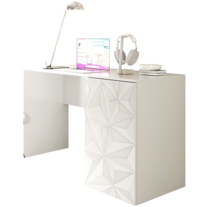 Bureau - PARIGI - Blanc laqué brillant avec sérigraphie - 120 x 60 x 75 cm