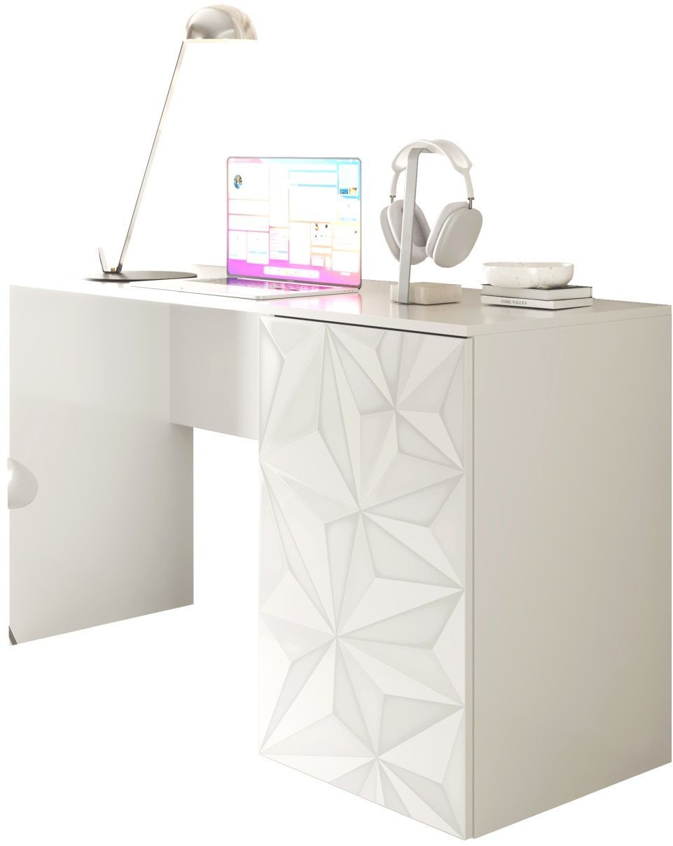 Bureau - PARIGI - Blanc laqué brillant avec sérigraphie - 120 x 60 x 75 cm