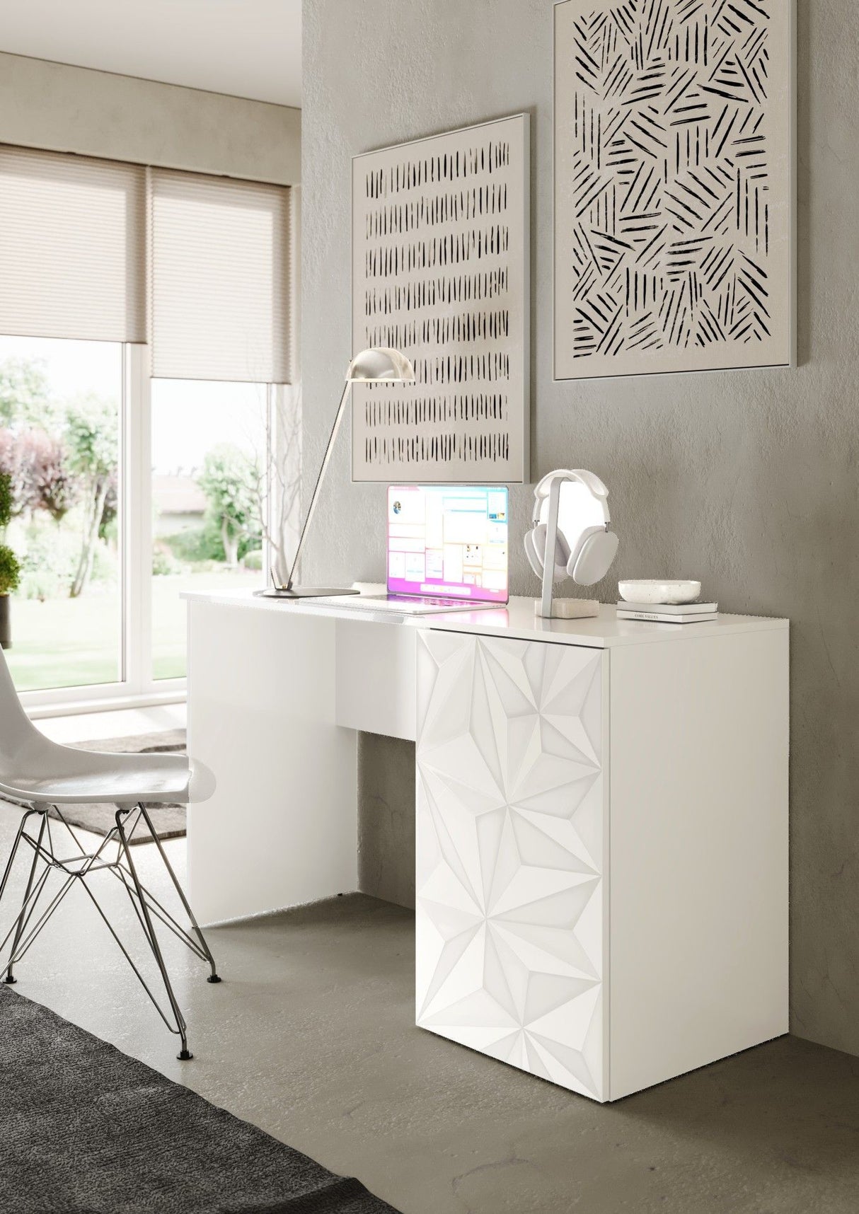 Bureau - PARIGI - Blanc laqué brillant avec sérigraphie - 120 x 60 x 75 cm