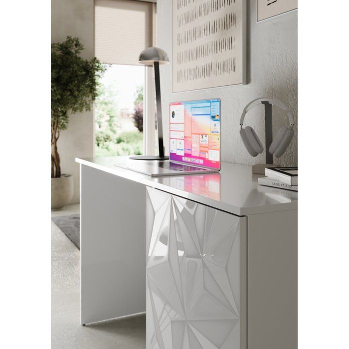 Bureau - PARIGI - Blanc laqué brillant avec sérigraphie - 120 x 60 x 75 cm