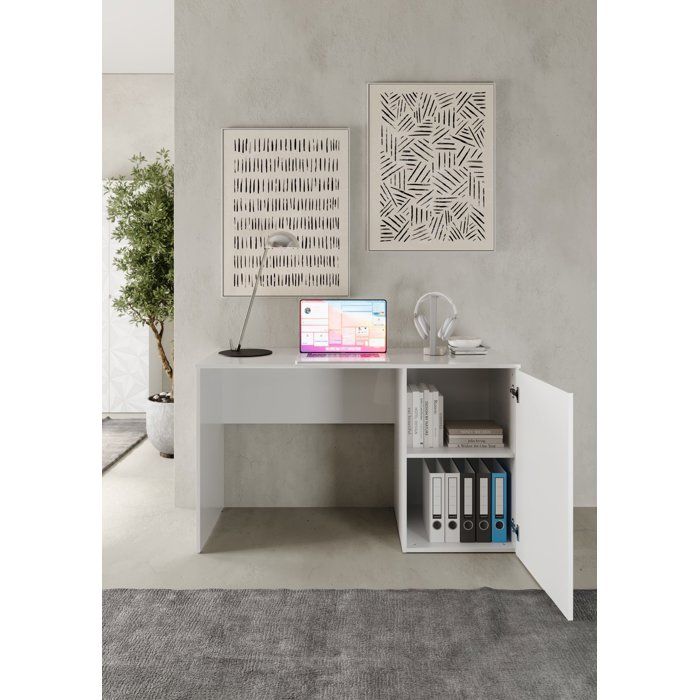 Bureau - PARIGI - Blanc laqué brillant avec sérigraphie - 120 x 60 x 75 cm