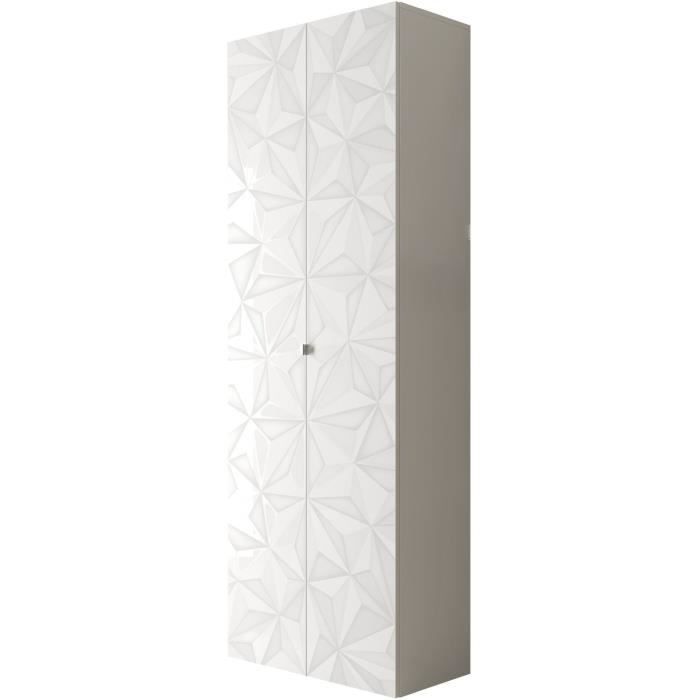 Armoire de rangement - 2 portes - 3 étageres - Blanc laqué - L63 x P35 x H184 cm - PARIGI