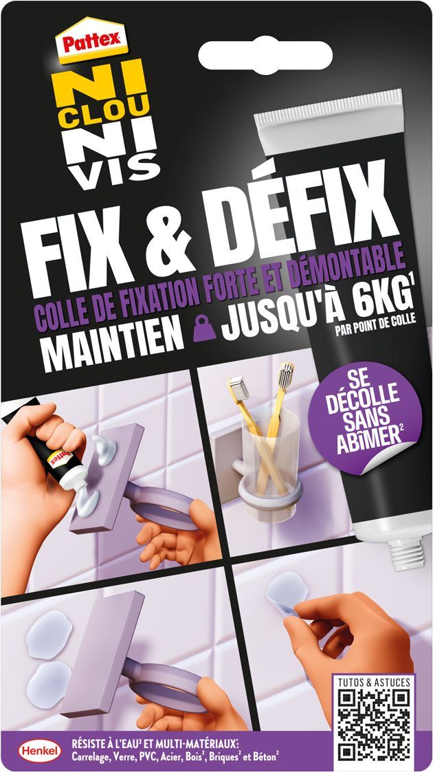 Colle Fixation - PATTEX - 2970856 - Ni clou ni vis - Fix & Défix - Tube - 44g