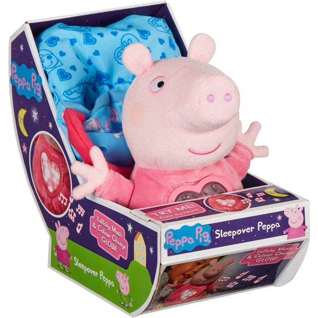 Peluche sleepover avec lumiere et berceuse - BANDAI - Peppa Pig - Jouet doux et câlin avec sac de couchage