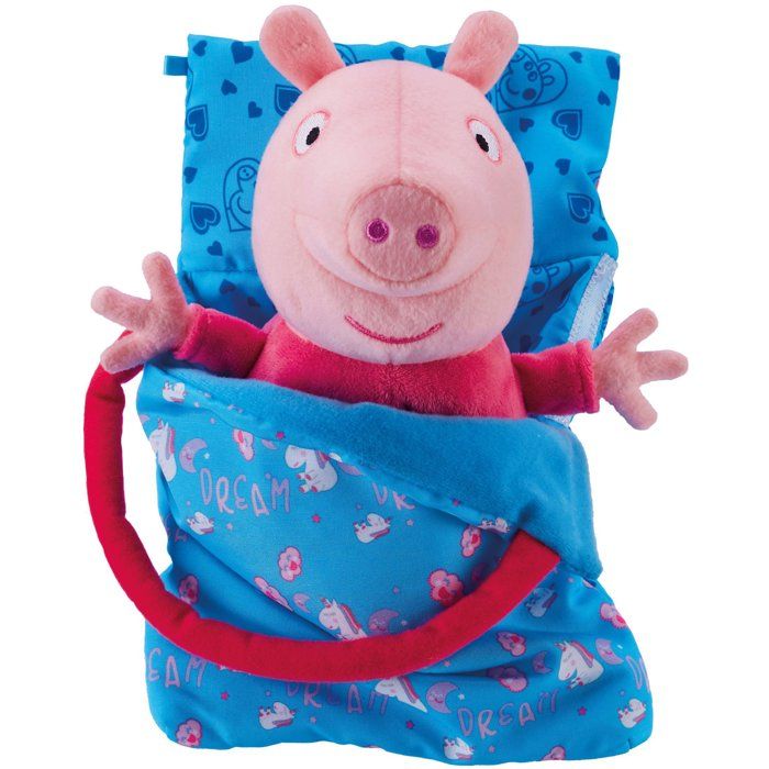 Peluche sleepover avec lumiere et berceuse - BANDAI - Peppa Pig - Jouet doux et câlin avec sac de couchage