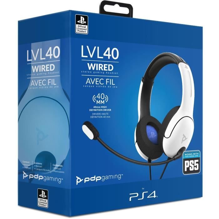 PDP - Casque gaming filaire LVL40 pour PS4 et PS5 - Blanc