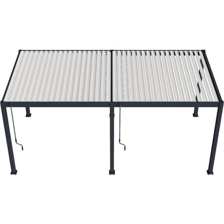 Pergola bioclimatique - 3 x 6 m - 18 m˛ - Structure aluminium anthracite et lames toiture acier blanches