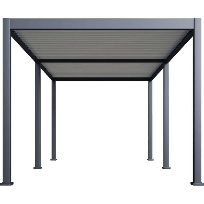 Pergola bioclimatique - 3 x 6 m - 18 m˛ - Structure aluminium anthracite et lames toiture acier blanches