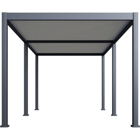 Pergola bioclimatique - 3 x 6 m - 18 m˛ - Structure aluminium anthracite et lames toiture acier blanches