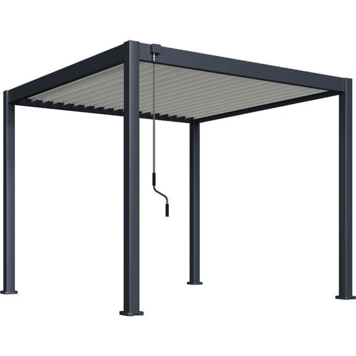 Pergola bioclimatique - 3 x 3 m - 9 m² - Structure aluminium anthracite et lames toiture acier blanches
