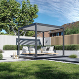 Pergola bioclimatique - 3 x 3 m - 9 m² - Structure aluminium anthracite et lames toiture acier blanches