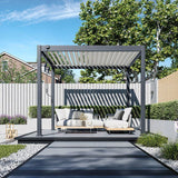 Pergola bioclimatique - 3 x 3 m - 9 m² - Structure aluminium anthracite et lames toiture acier blanches