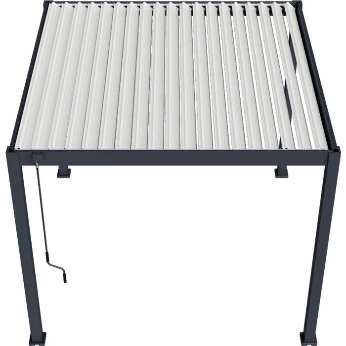 Pergola bioclimatique - 3 x 3 m - 9 m² - Structure aluminium anthracite et lames toiture acier blanches