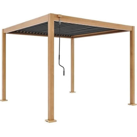 Pergola bioclimatique - GAYA - Structure en aluminium et en acier - Aspect Bois - 3 x 3 m