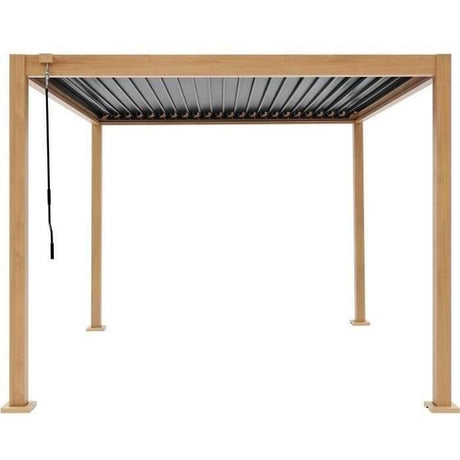 Pergola bioclimatique - GAYA - Structure en aluminium et en acier - Aspect Bois - 3 x 3 m