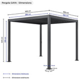 Pergola bioclimatique - GAYA - Structure en aluminium et en acier - Gris - 3 x 3 m
