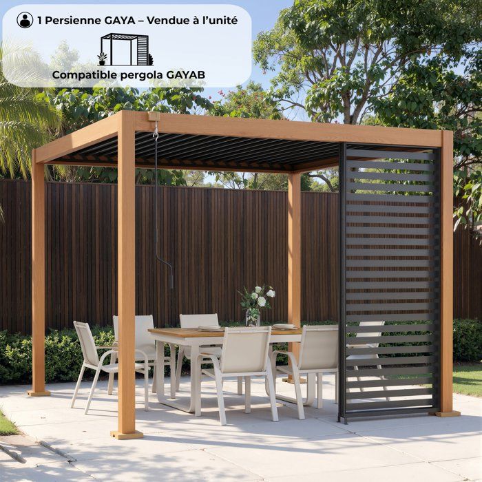 Persienne aluminium pour pergola - GAYA - Compatible PERGOLAGAYA - Gris - 229 x 93 cm