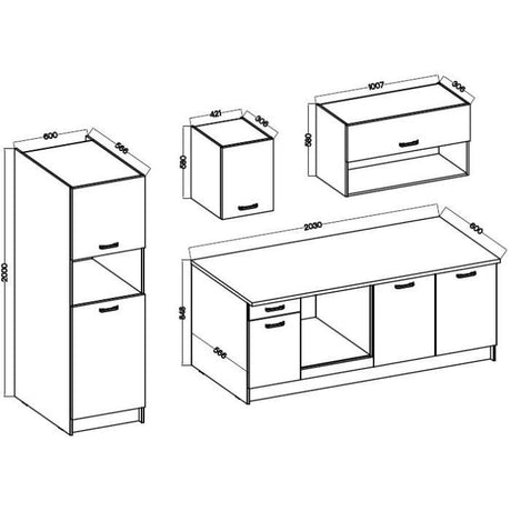 Cuisine complete PREGO - L 263 cm - Décor Blanc et Chene - Plan de travail 203 cm inclus