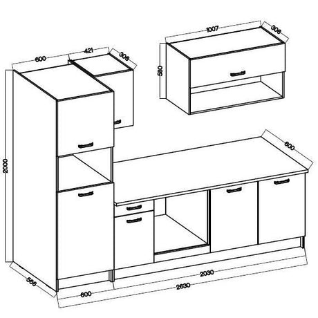 Cuisine complete PREGO - L 263 cm - Décor Blanc et Chene - Plan de travail 203 cm inclus