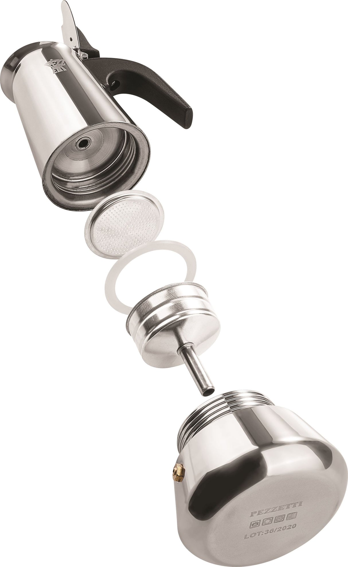 Cafetiere italienne - PEZZETTI - STEELEXPRESS - Acier inoxydable - 10 tasses - Tous feux dont induction - Argent