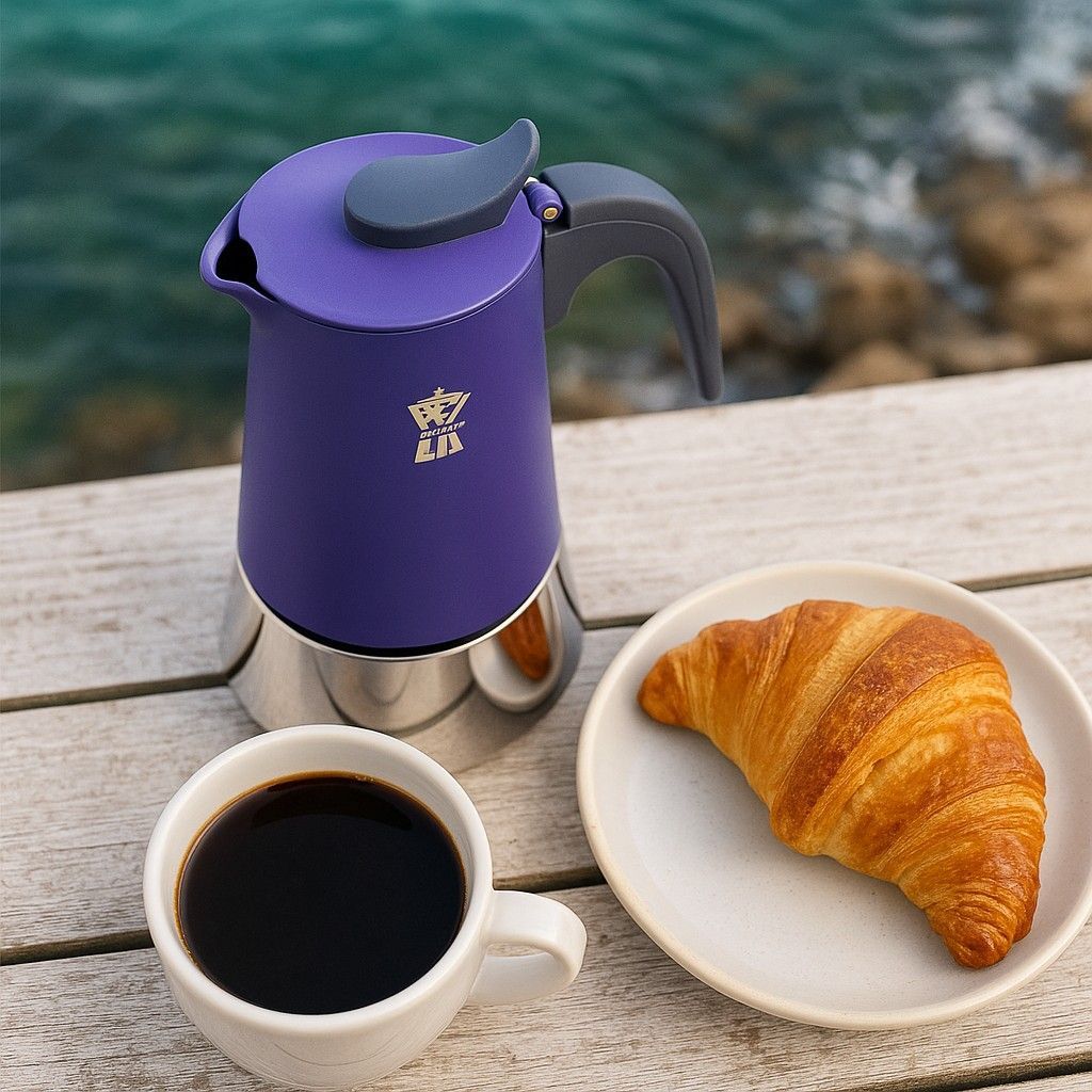 Cafetiere italienne - PEZZETTI - STEELEXPRESS - Acier inoxydable - 4 tasses - Tous feux dont induction - Bleu Indigo