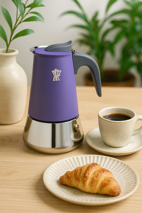Cafetiere italienne - PEZZETTI - STEELEXPRESS - Acier inoxydable - 10 tasses - Tous feux dont induction - Bleu Indigo