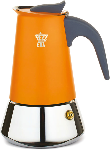 Cafetiere italienne - PEZZETTI - STEELEXPRESS - Acier inoxydable - 6 tasses - Tous feux dont induction - Orange
