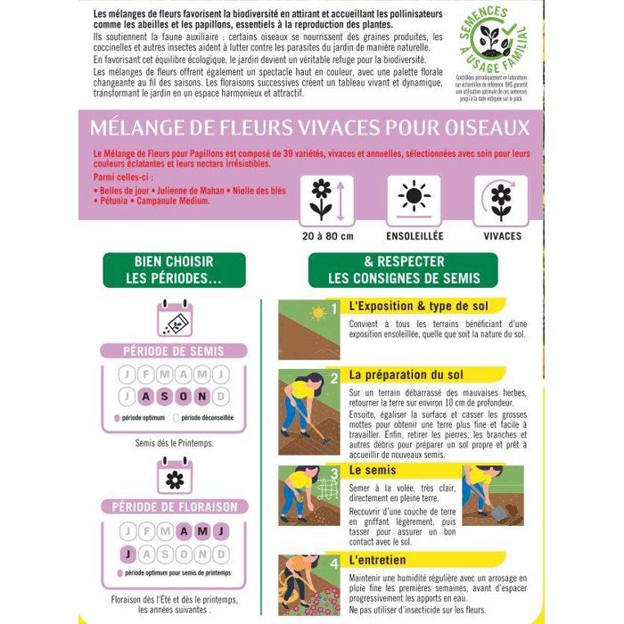 Mélange de fleurs vivaces pour oiseaux - BHS - 230 g - 18 variétés vivaces