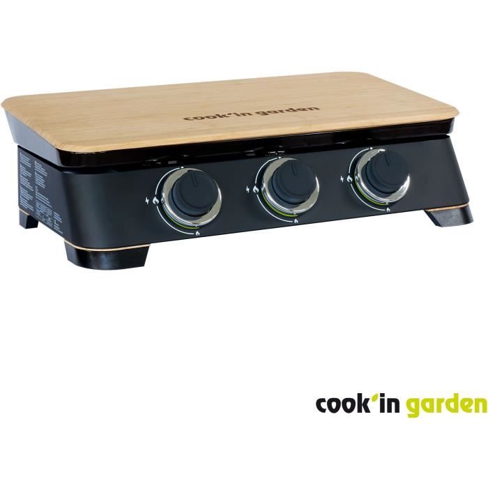 COOK'IN GARDEN Plancha gaz DUNE 70 - 3 feux -  6 kW - L 68,5×l 47×H 20cm - Surface cuisson : L 66,5×l 36,5cm - Noir