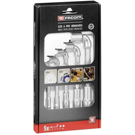 Coffret de 5 clés a pipe débouchées FACOM - 76.J5PB - 12 pans x 6 pans - Ouvertures de 8 a 17 mm - Profil OGV
