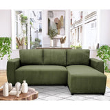 Canapé d'angle convertible réversible 3 / 4 places - PHARELL - Tissu velours côtelé Kaki - Coffre - 224 x 155 x 85 cm