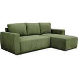 Canapé d'angle convertible réversible 3 / 4 places - PHARELL - Tissu velours côtelé Kaki - Coffre - 224 x 155 x 85 cm