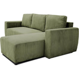 Canapé d'angle convertible réversible 3 / 4 places - PHARELL - Tissu velours côtelé Kaki - Coffre - 224 x 155 x 85 cm