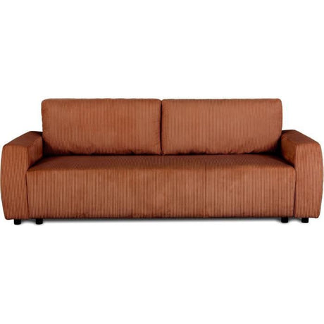 Canapé convertible - 3 places - PHARELL - Tissu Velours côtelé Terracotta - Coffre - 231 x 84 x 91 cm