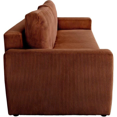 Canapé convertible - 3 places - PHARELL - Tissu Velours côtelé Terracotta - Coffre - 231 x 84 x 91 cm