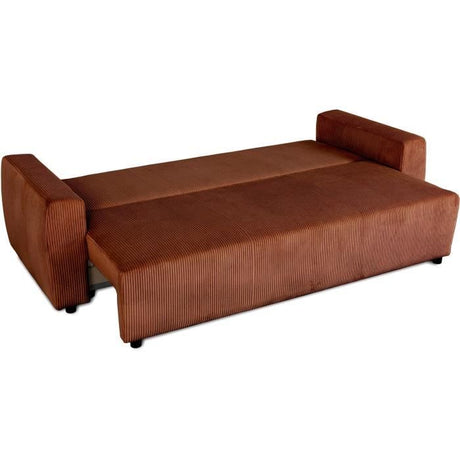 Canapé convertible - 3 places - PHARELL - Tissu Velours côtelé Terracotta - Coffre - 231 x 84 x 91 cm