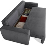 Canapé convertible - 3 places - PHARELL - Tissu Velours côtelé Anthracite - Coffre - 231 x 84 x 91 cm
