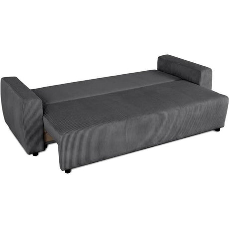Canapé convertible - 3 places - PHARELL - Tissu Velours côtelé Anthracite - Coffre - 231 x 84 x 91 cm