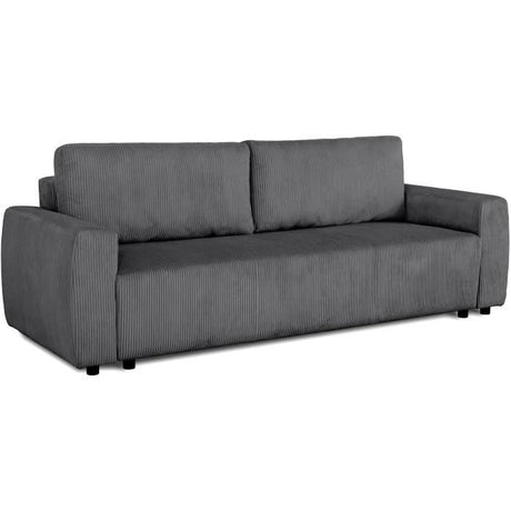 Canapé convertible - 3 places - PHARELL - Tissu Velours côtelé Anthracite - Coffre - 231 x 84 x 91 cm