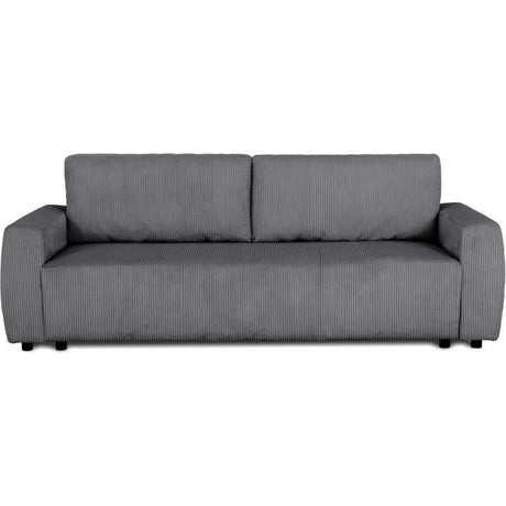 Canapé convertible - 3 places - PHARELL - Tissu Velours côtelé Anthracite - Coffre - 231 x 84 x 91 cm