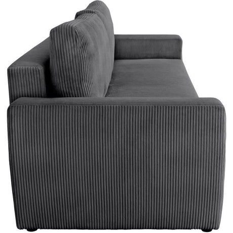 Canapé convertible - 3 places - PHARELL - Tissu Velours côtelé Anthracite - Coffre - 231 x 84 x 91 cm