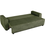Canapé convertible - 3 places - PHARELL - Tissu Velours côtelé Kaki - Coffre - 231 x 84 x 91 cm