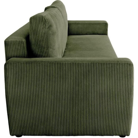 Canapé convertible - 3 places - PHARELL - Tissu Velours côtelé Kaki - Coffre - 231 x 84 x 91 cm