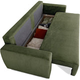 Canapé convertible - 3 places - PHARELL - Tissu Velours côtelé Kaki - Coffre - 231 x 84 x 91 cm