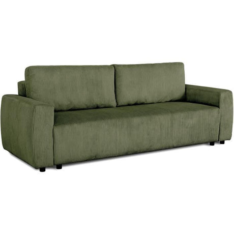 Canapé convertible - 3 places - PHARELL - Tissu Velours côtelé Kaki - Coffre - 231 x 84 x 91 cm